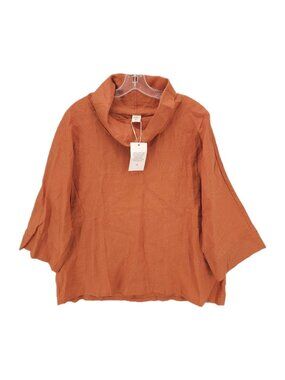 NWT LINTICO Tristan Top 100% Linen Dropped Collar Sun Orange Size XL